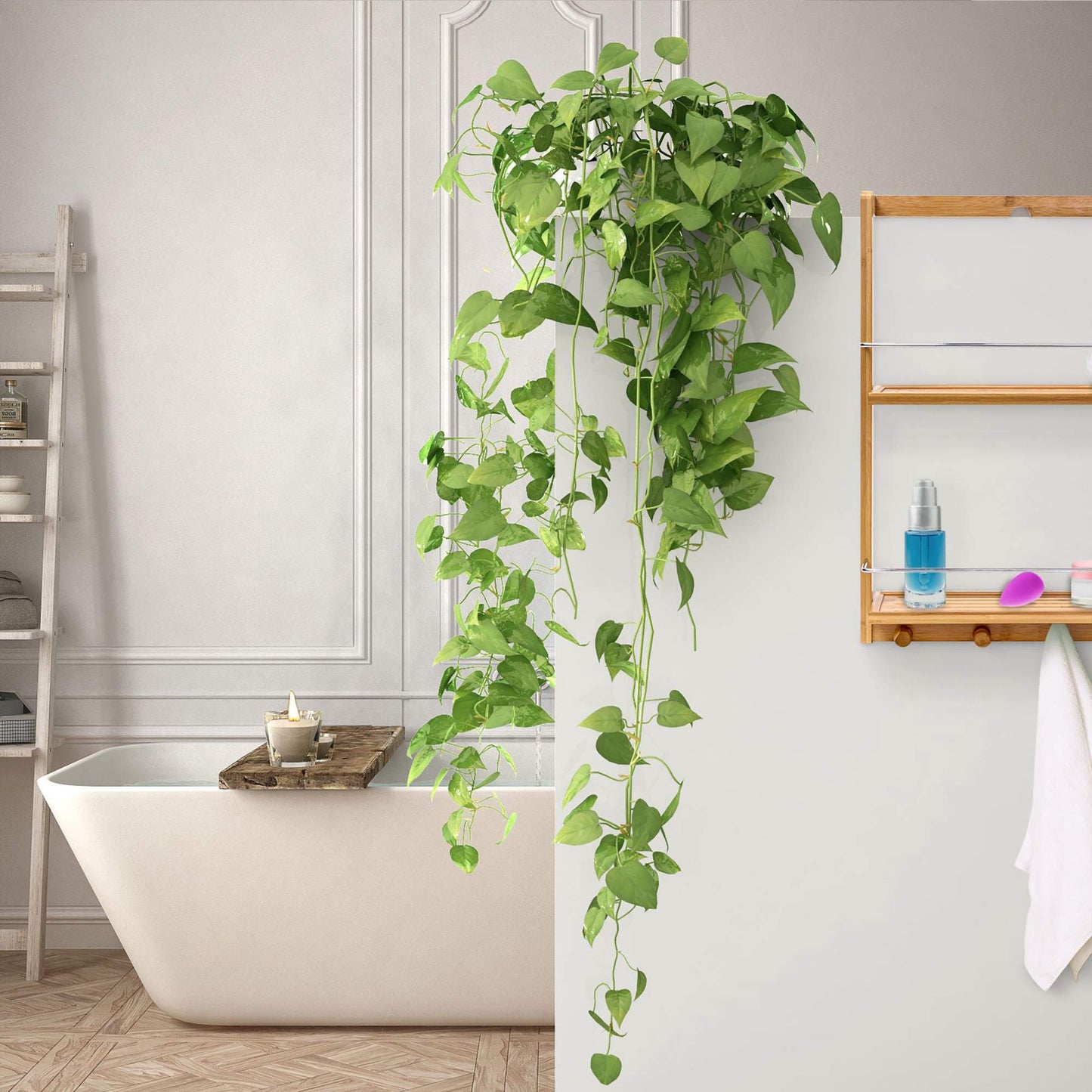 Bamboo shower shelf with 2 shelves