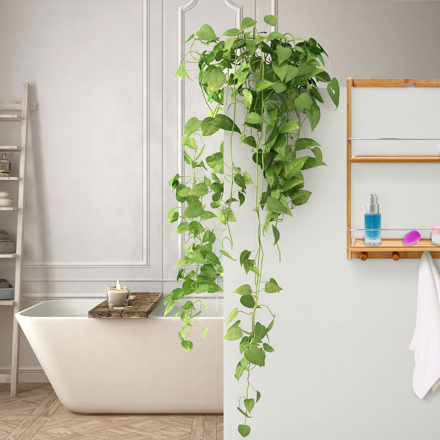 Bamboo shower shelf with 2 shelves