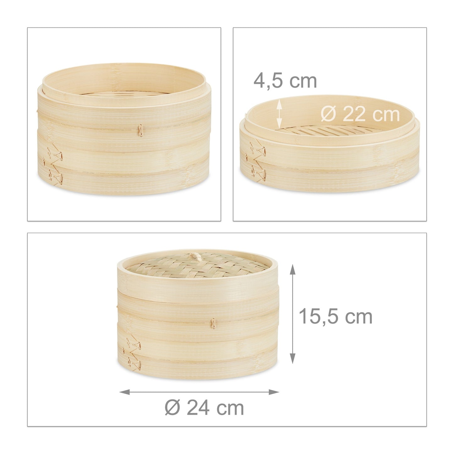 Bamboo steamer with 24 cm diameter
