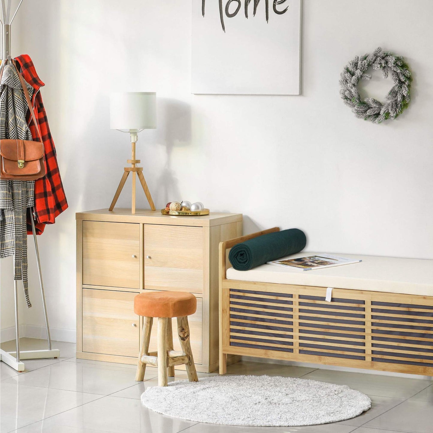 Bamboo stool with storage space