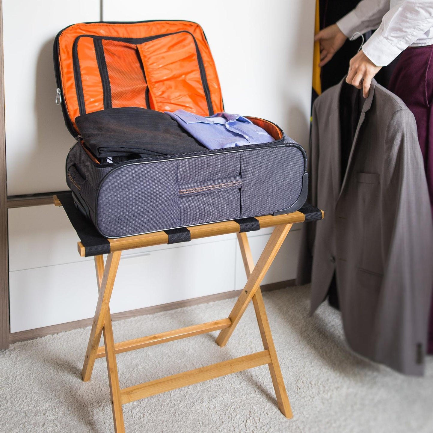 Bamboo suitcase stand