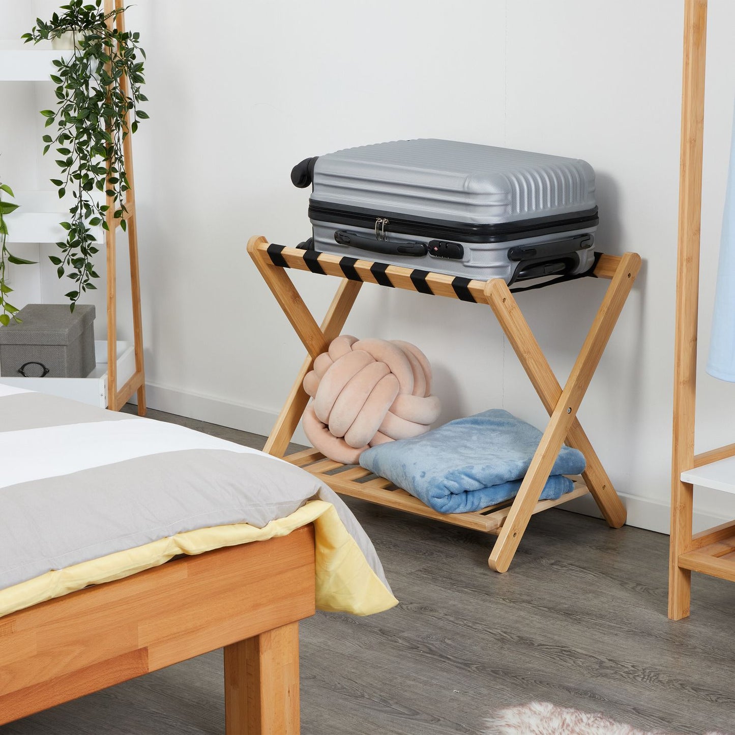 Bamboo suitcase stand