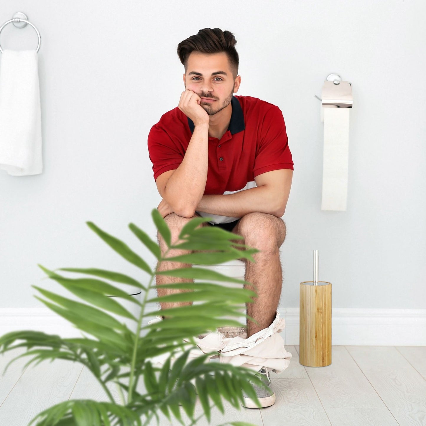 Bamboo toilet brush holder