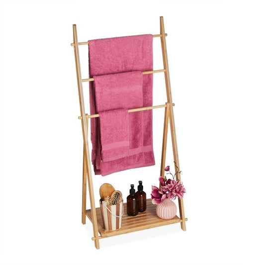 Bamboo towel ladder with shelf