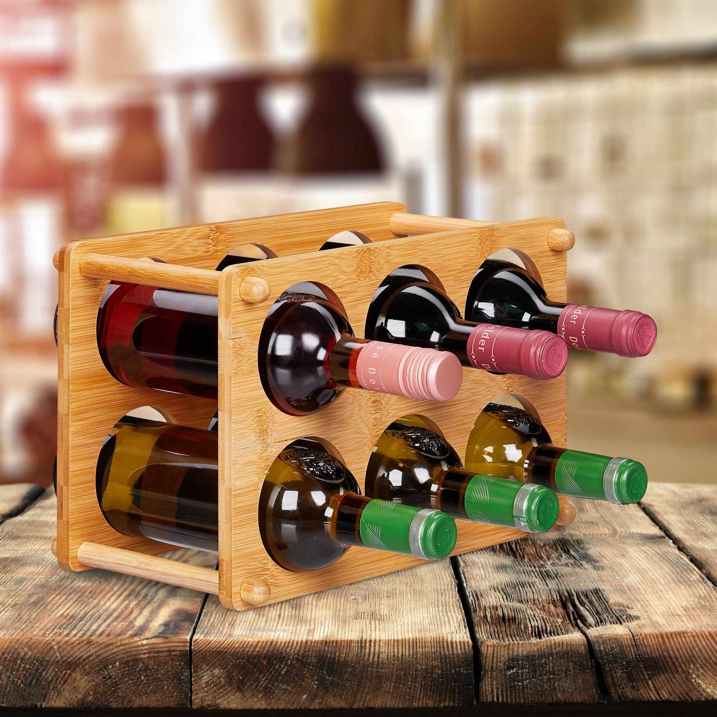 Bamboo wine rack for 6 bottles