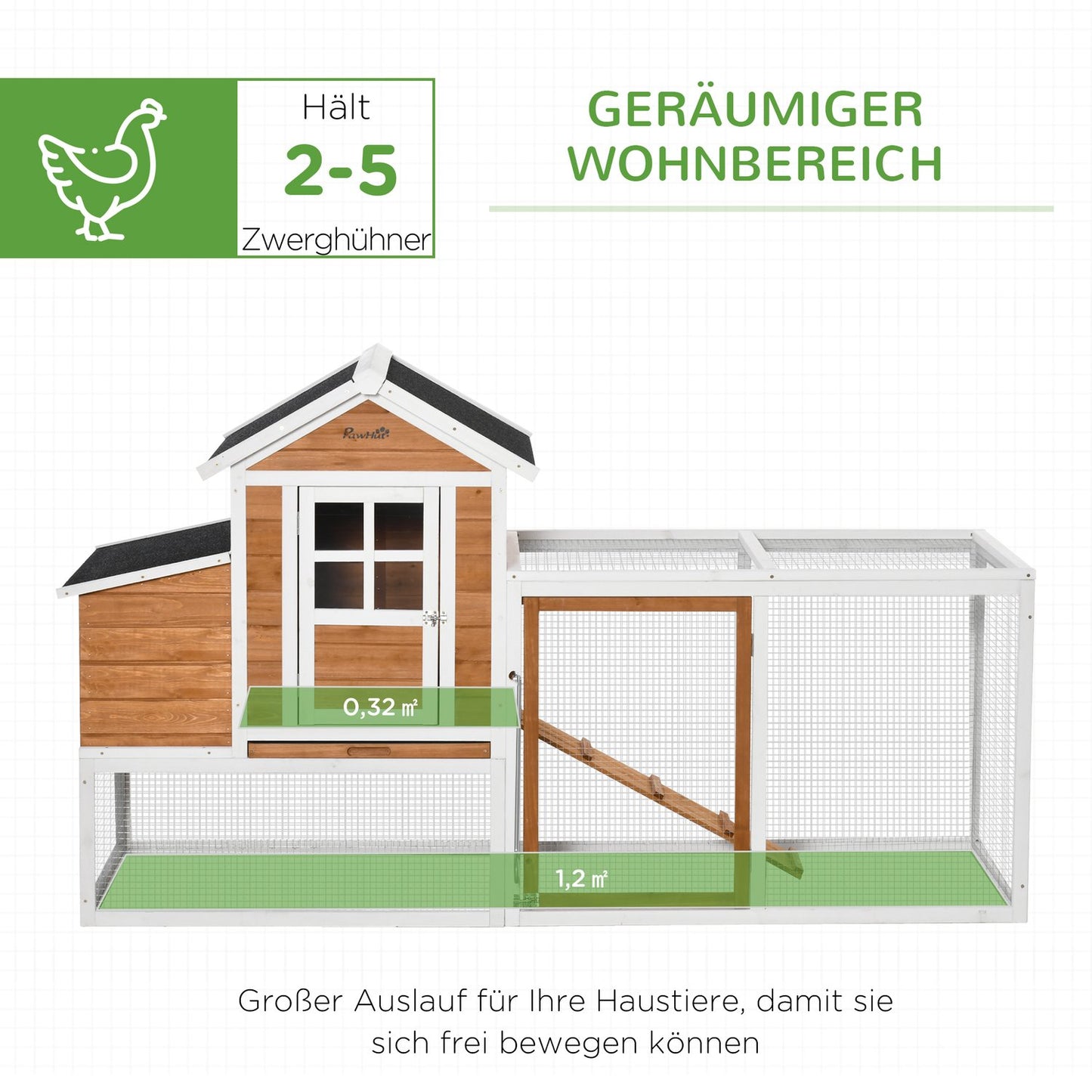 Bantam Chicken Coop with Run, Nesting Box & Asphalt Roof