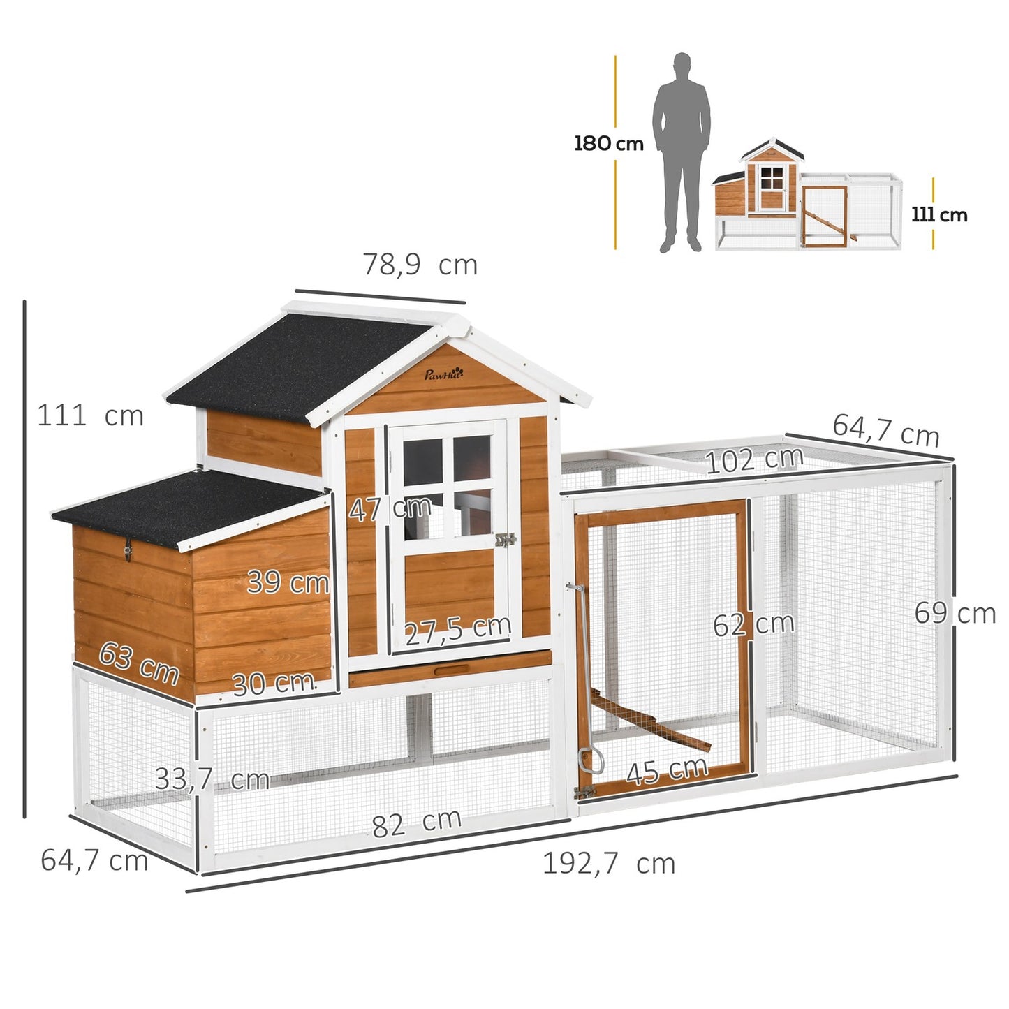Bantam Chicken Coop with Run, Nesting Box & Asphalt Roof