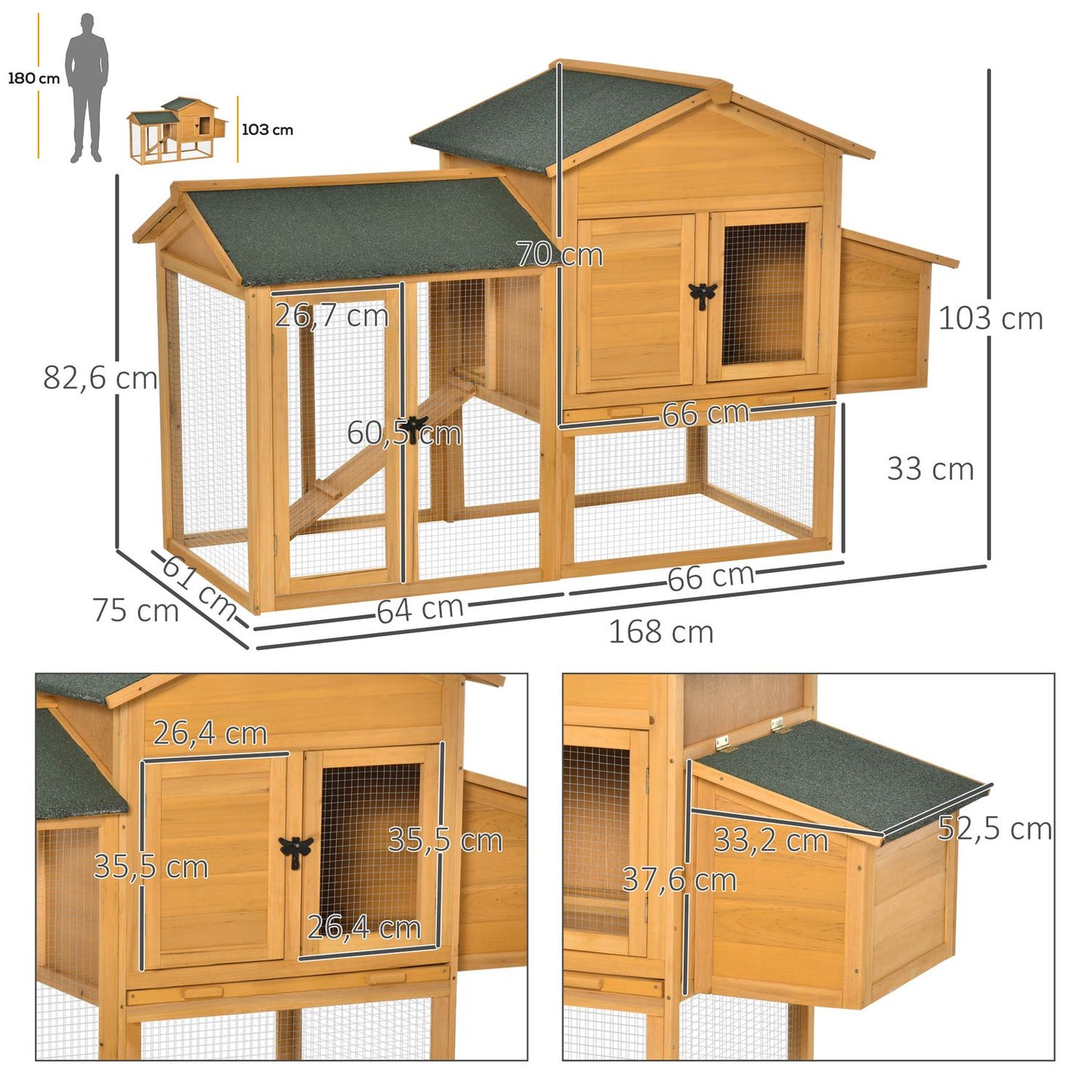 Bantam Chicken Coop, Spruce Wood, Window & Nesting Box