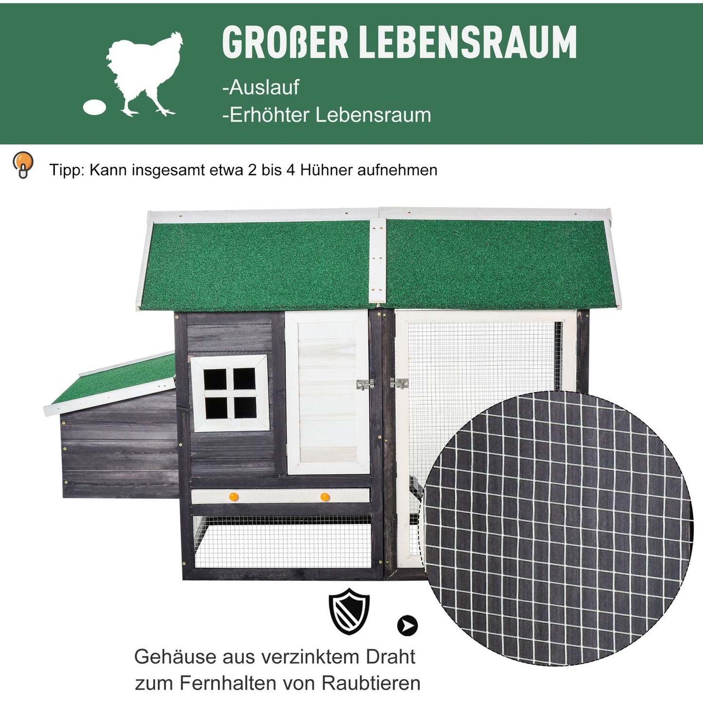 Bantam Chicken Coop with nesting box & playpen, gray