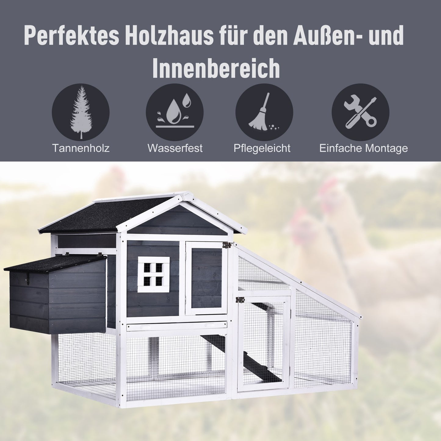 Bantam Chicken Coop With Run, Perch, Solid Wood