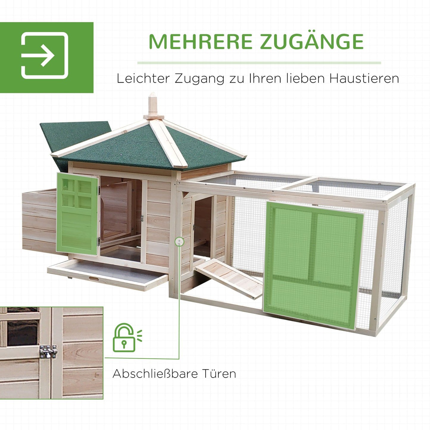 Chicken House with Run & Perches, Winterproof Pine