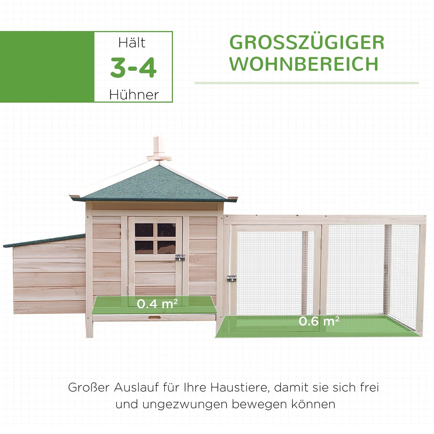 Chicken House with Run & Perches, Winterproof Pine