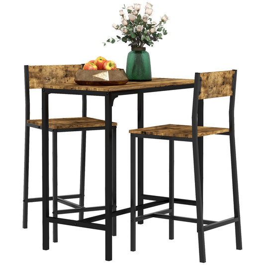 Bar Set with Table & 2 Stools, MDF & Metal, Brown