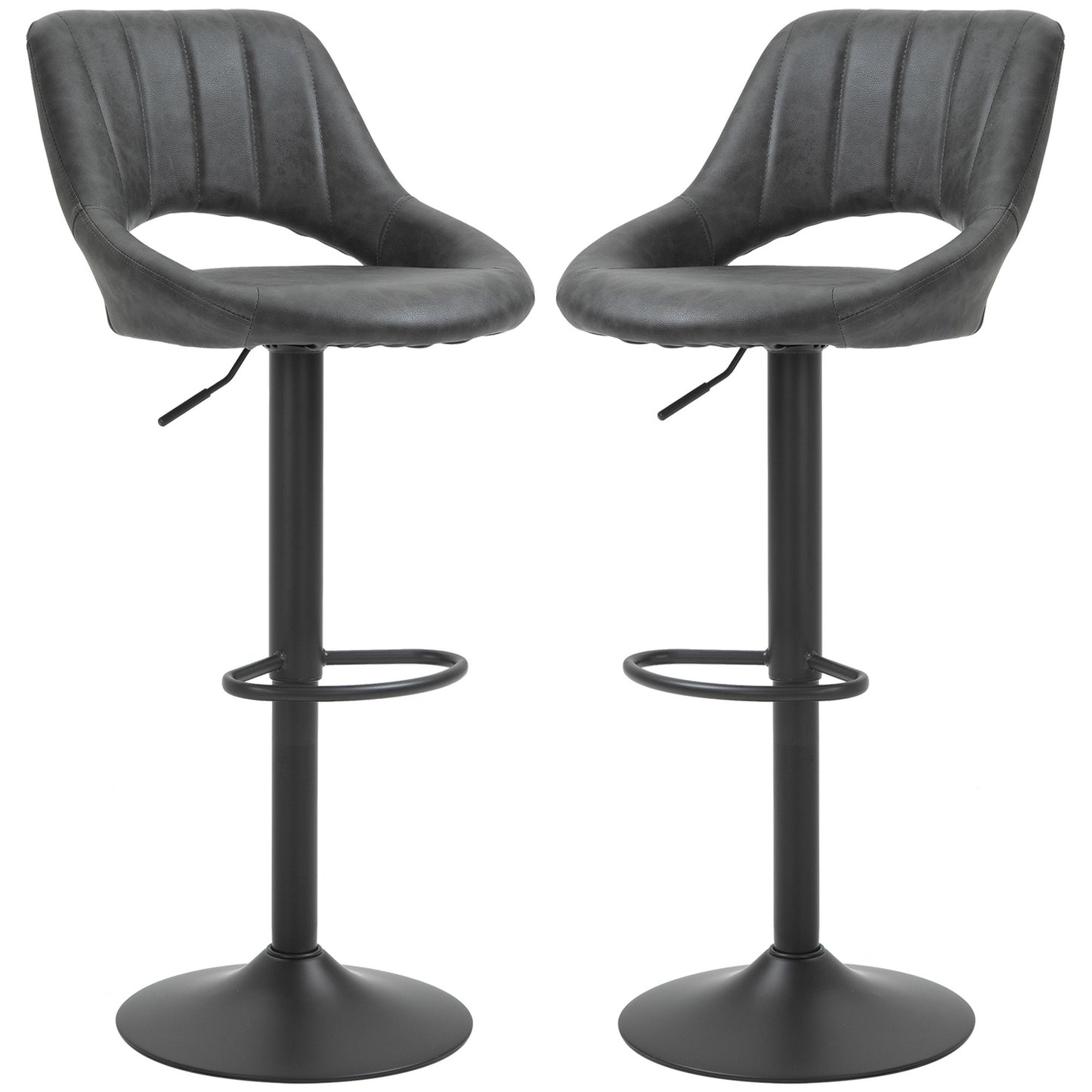 Adjustable barstools in gray leather look, set of 2 - swivel and metal frame