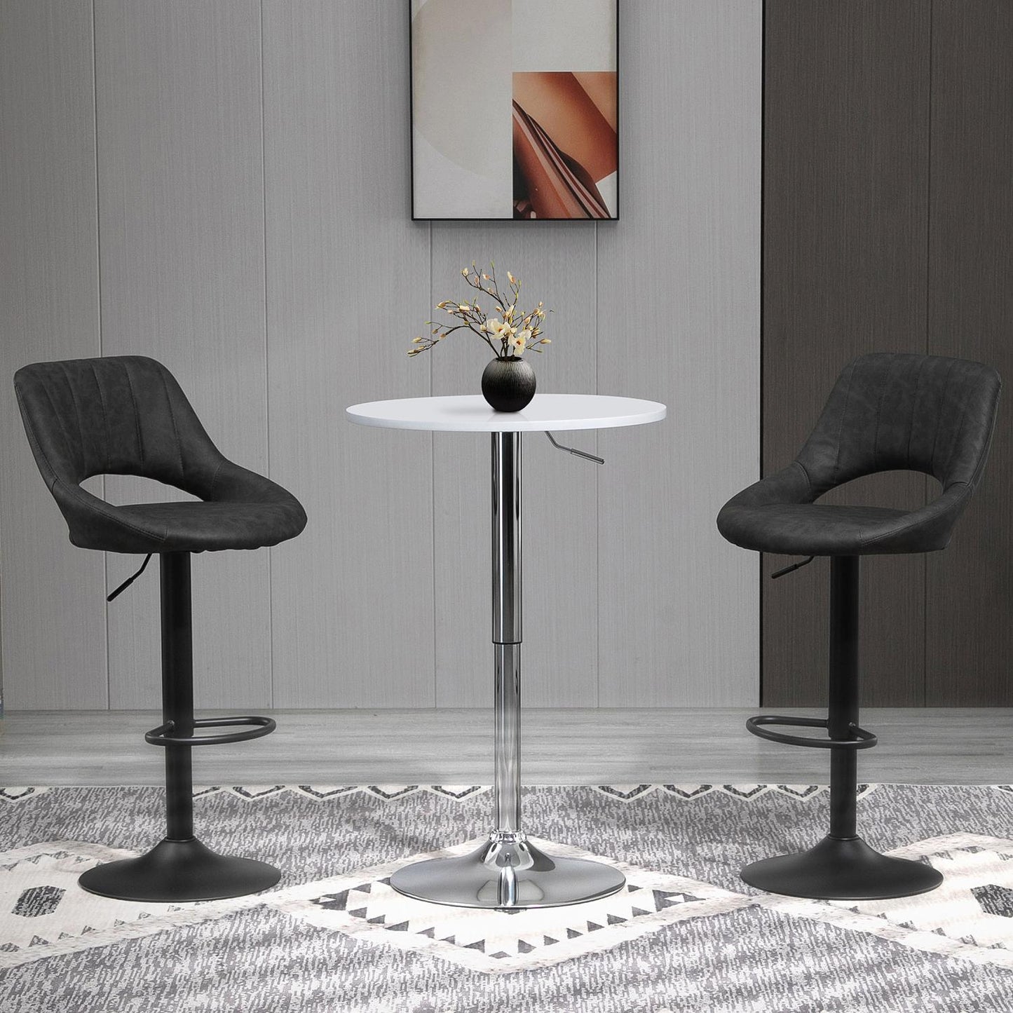 Adjustable barstools in gray leather look, set of 2 - swivel and metal frame