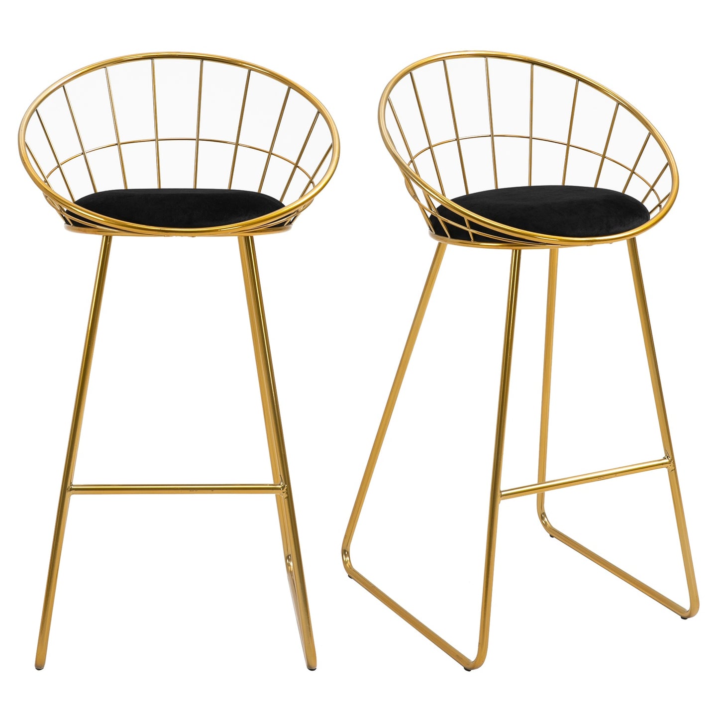 Velvet bar stool set, kitchen stools with backrest, gold/black