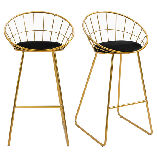 Velvet bar stool set, kitchen stools with backrest, gold/black