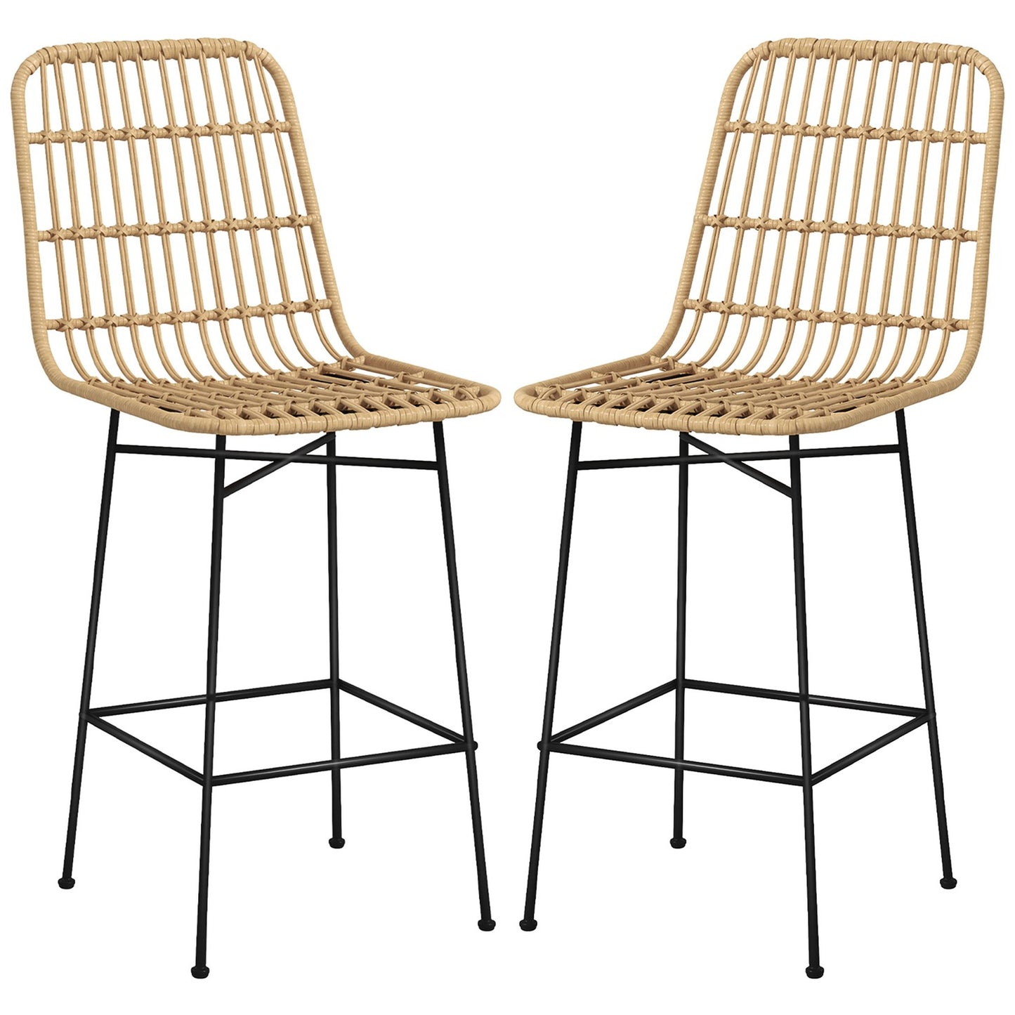 Bar stools Set of 2, Boho Design, PE rattan, yellow