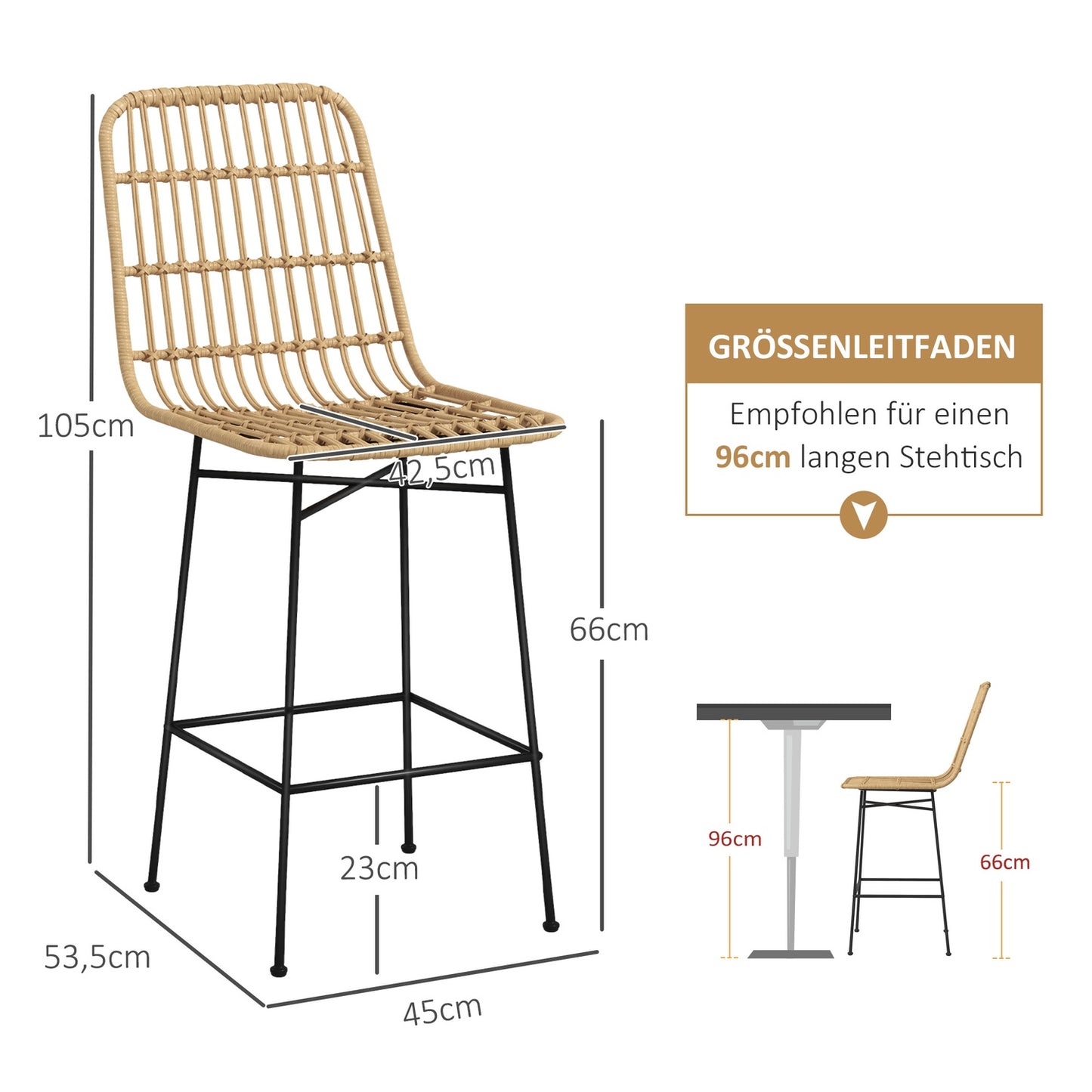 Bar stools Set of 2, Boho Design, PE rattan, yellow