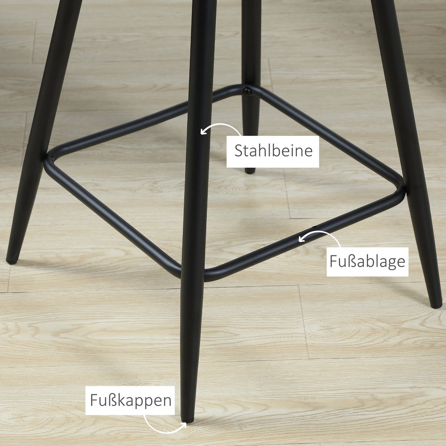 Velvet bar stools Set of 2, steel grey, with footrest