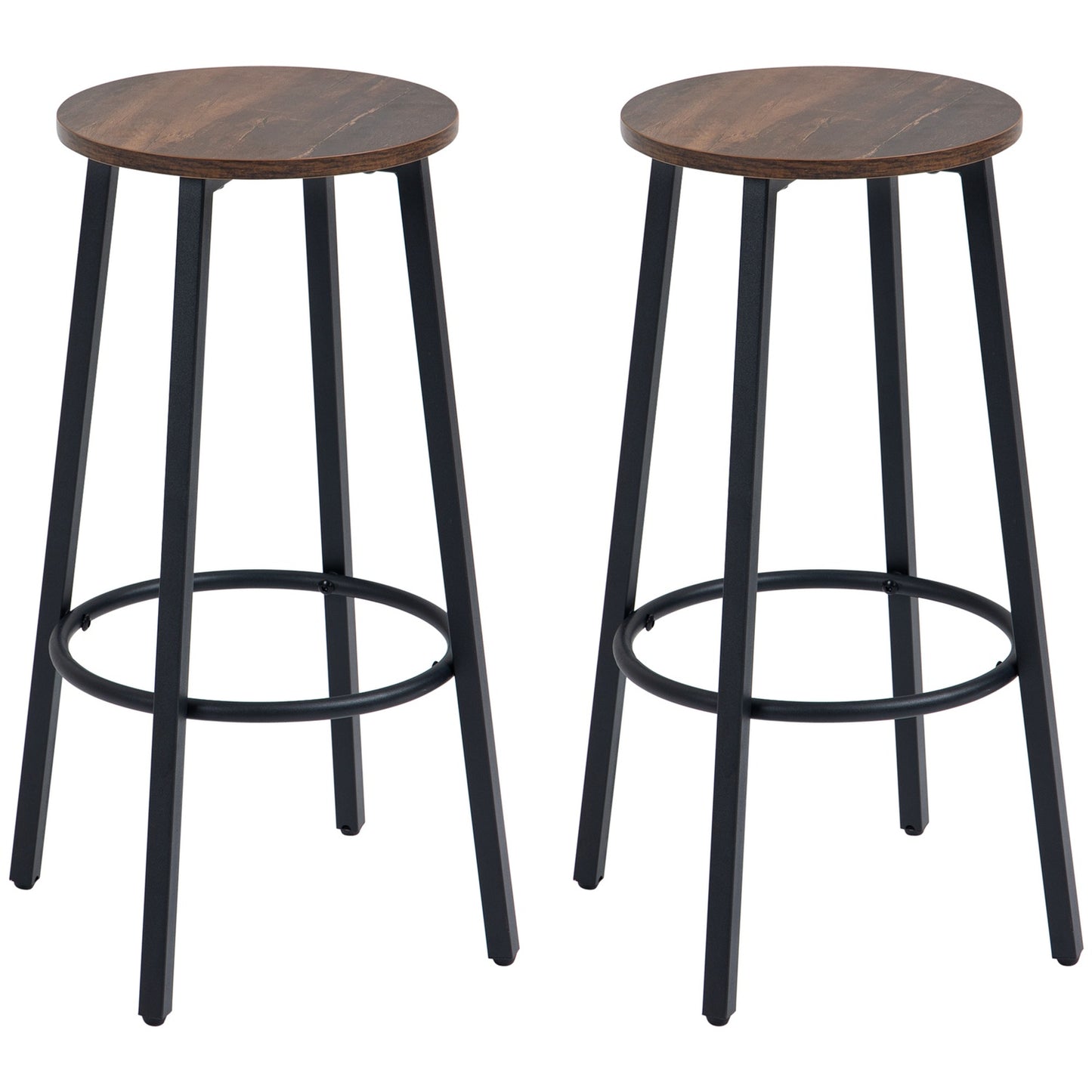 Bar stools, set of 2 - Rustic brown, industrial steel frame