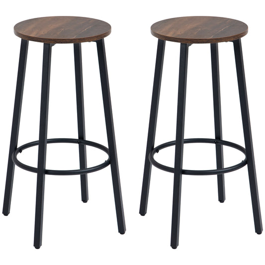 Bar stools, set of 2 - Rustic brown, industrial steel frame