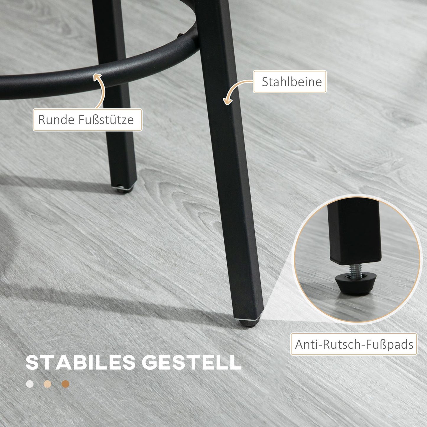 Bar stools, set of 2 - Rustic brown, industrial steel frame