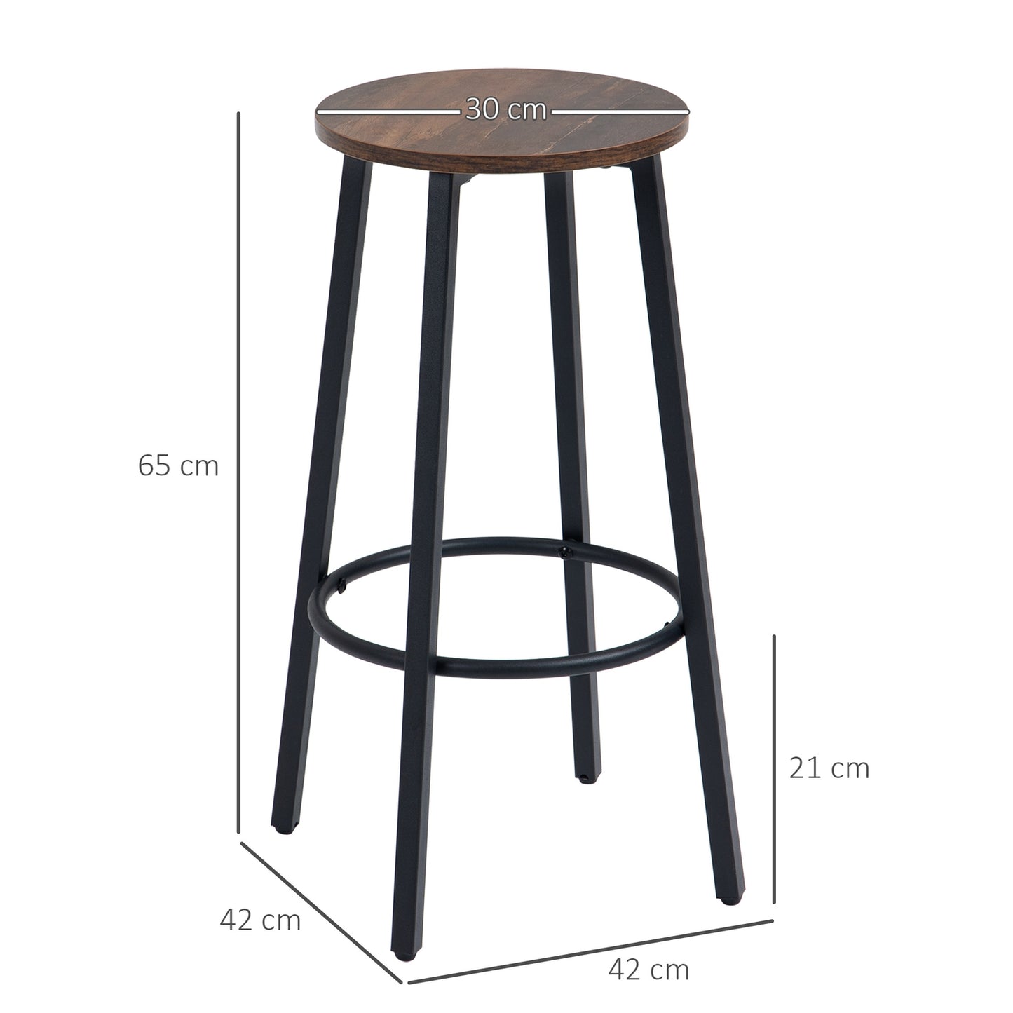 Bar stools, set of 2 - Rustic brown, industrial steel frame