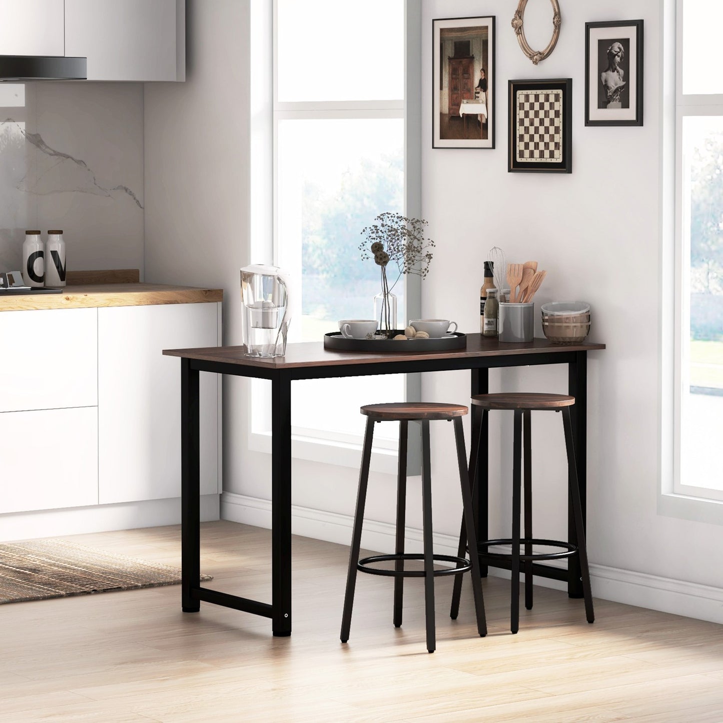 Bar stools, set of 2 - Rustic brown, industrial steel frame