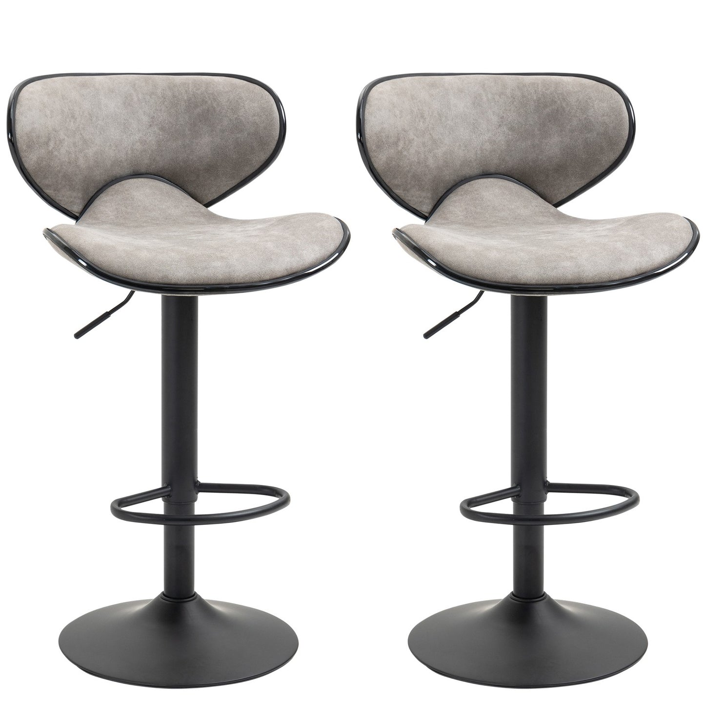 Adjustable faux leather barstools - set of 2 with footrests