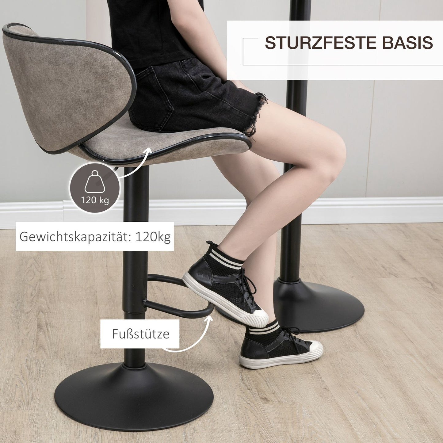 Adjustable faux leather barstools - set of 2 with footrests