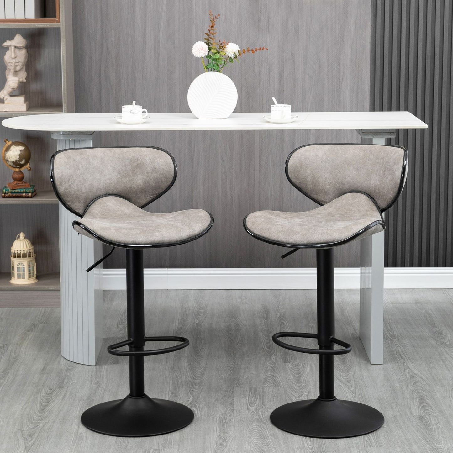 Adjustable faux leather barstools - set of 2 with footrests