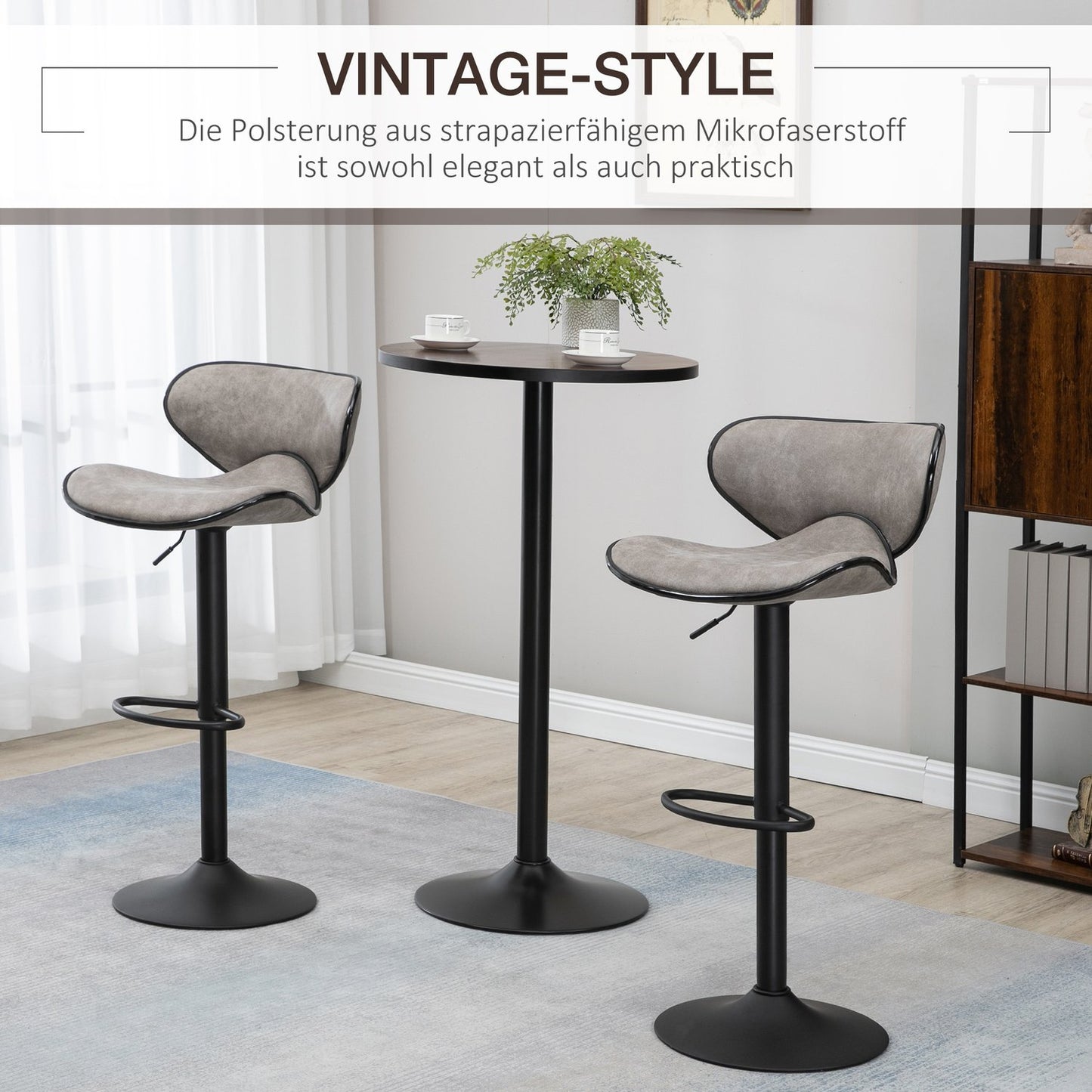 Adjustable faux leather barstools - set of 2 with footrests