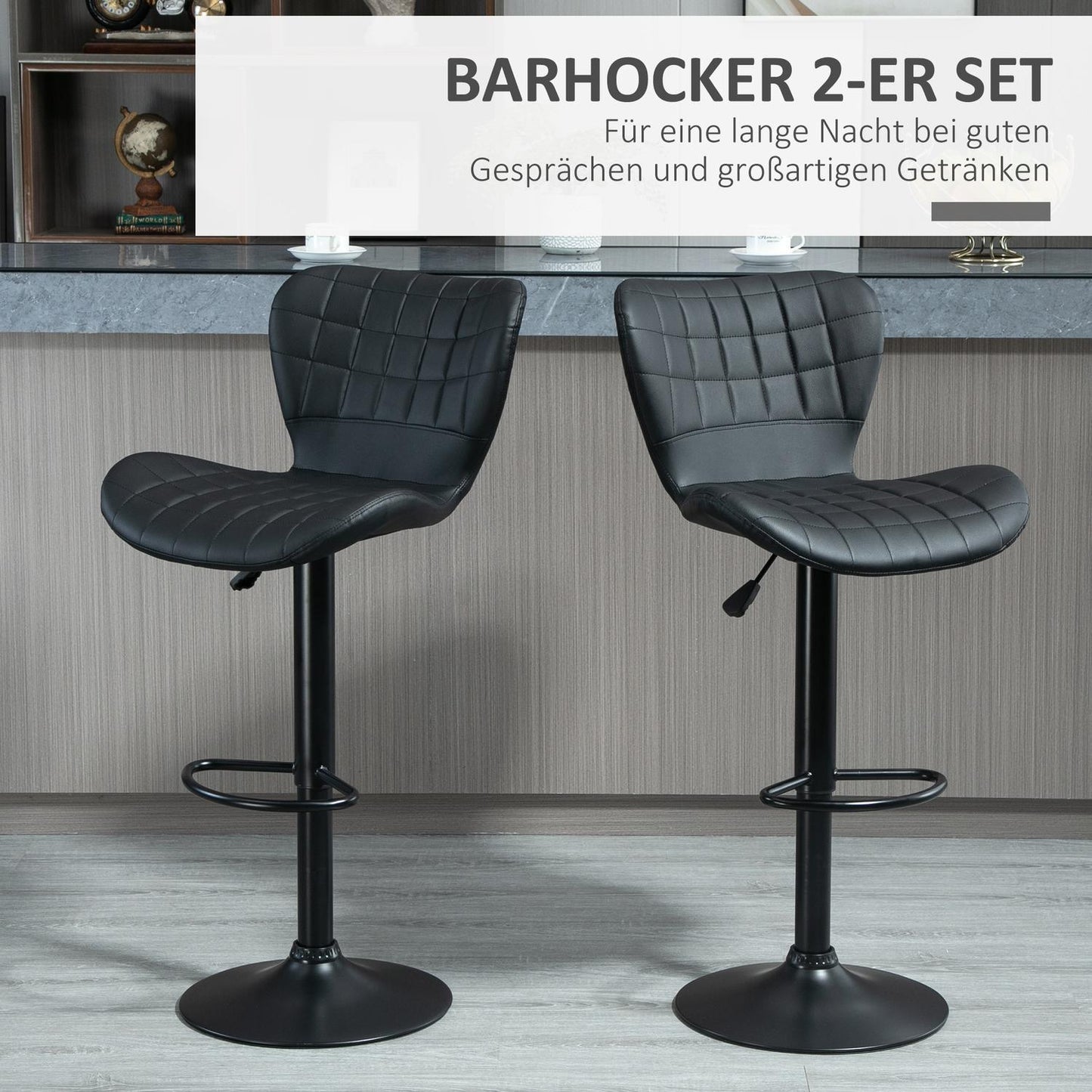 Black swivel bar stools Set of 2 with backrest, PU cover