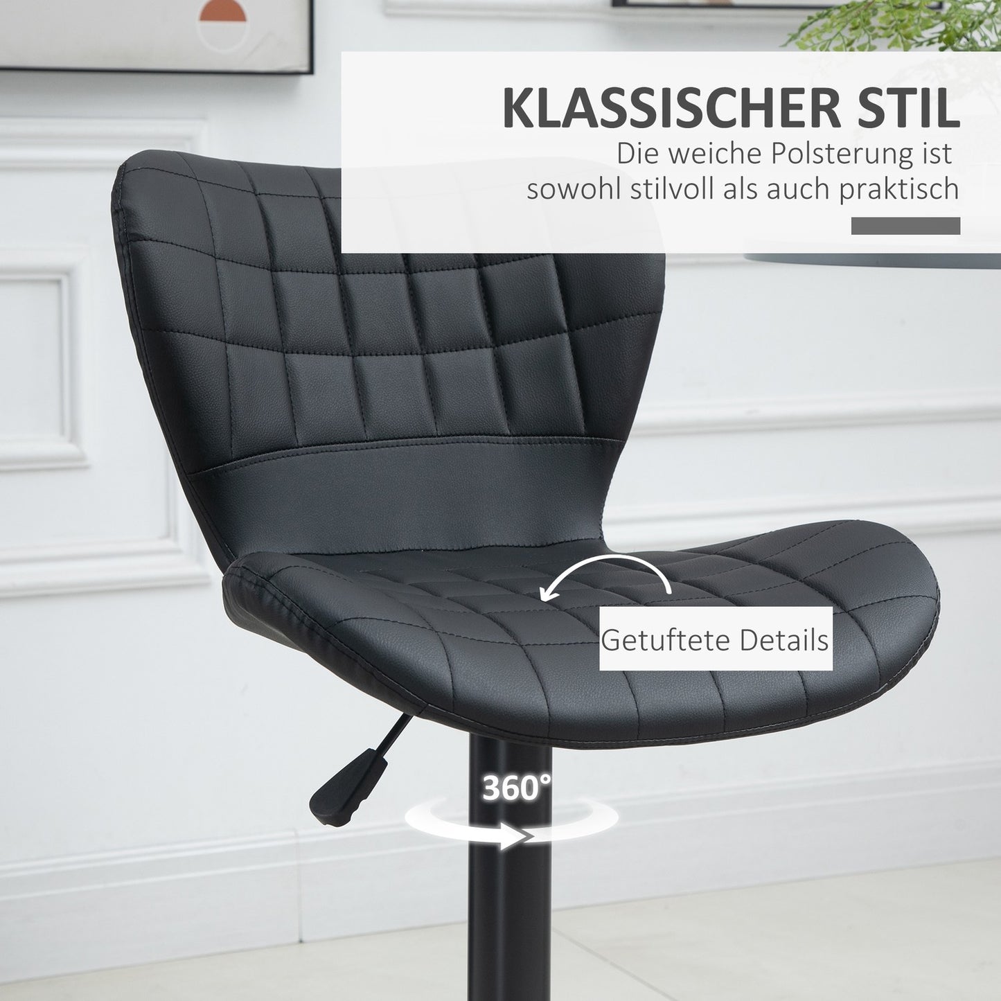 Black swivel bar stools Set of 2 with backrest, PU cover