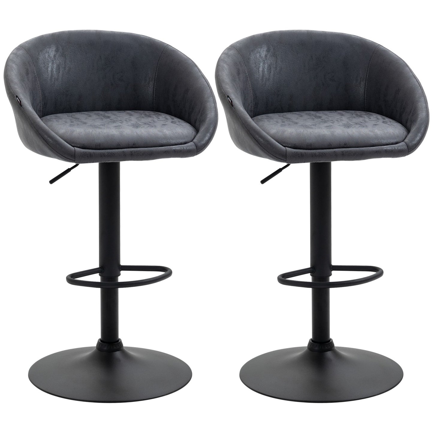 Adjustable barstools in gray artificial leather with armrests, set of 2
