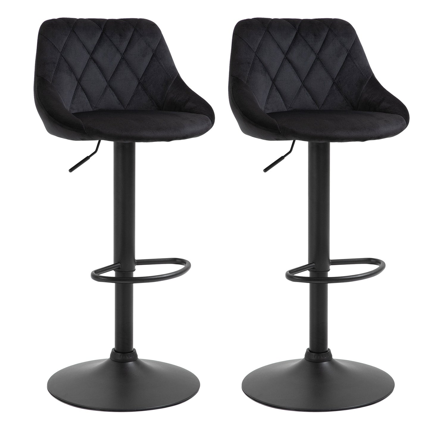 Adjustable Bar Stools Set of 2 with Backrest - Black Velvet