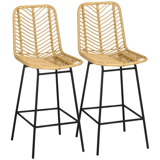 Yellow steel bar stools Set of 2 with backrest, Boho Design