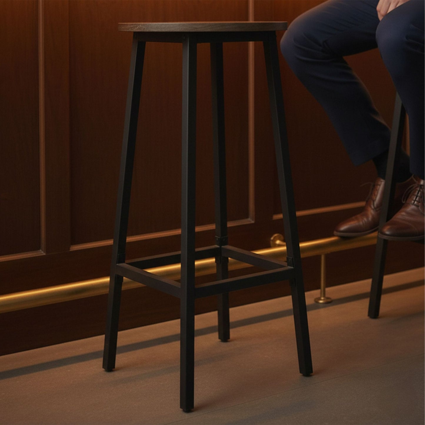 Bar Stools Set of 2, MDF Seat, Metal Frame