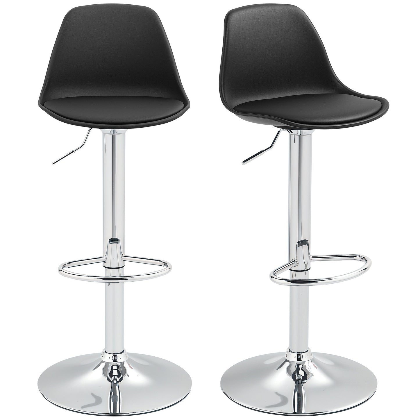 Adjustable bar stools Set of 2, synthetic leather, black