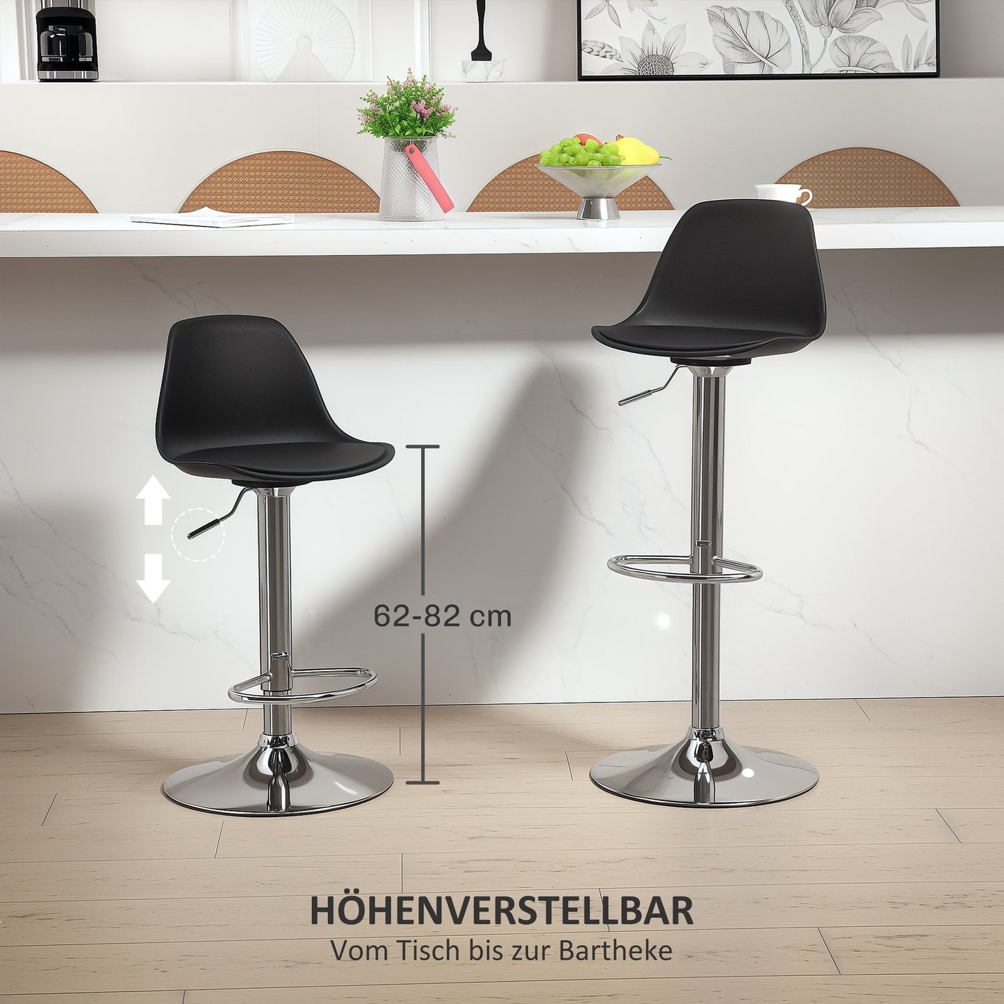 Adjustable bar stools Set of 2, synthetic leather, black
