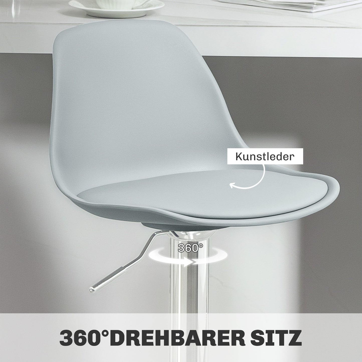 Height-adjustable gray barstools, set of 2, artificial leather