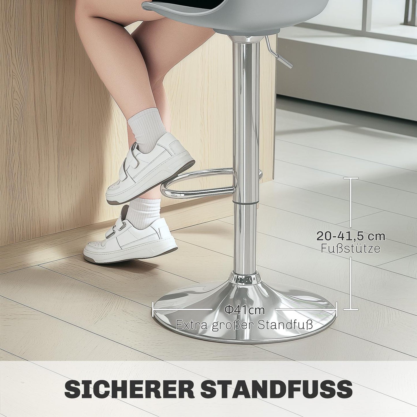 Height-adjustable gray barstools, set of 2, artificial leather