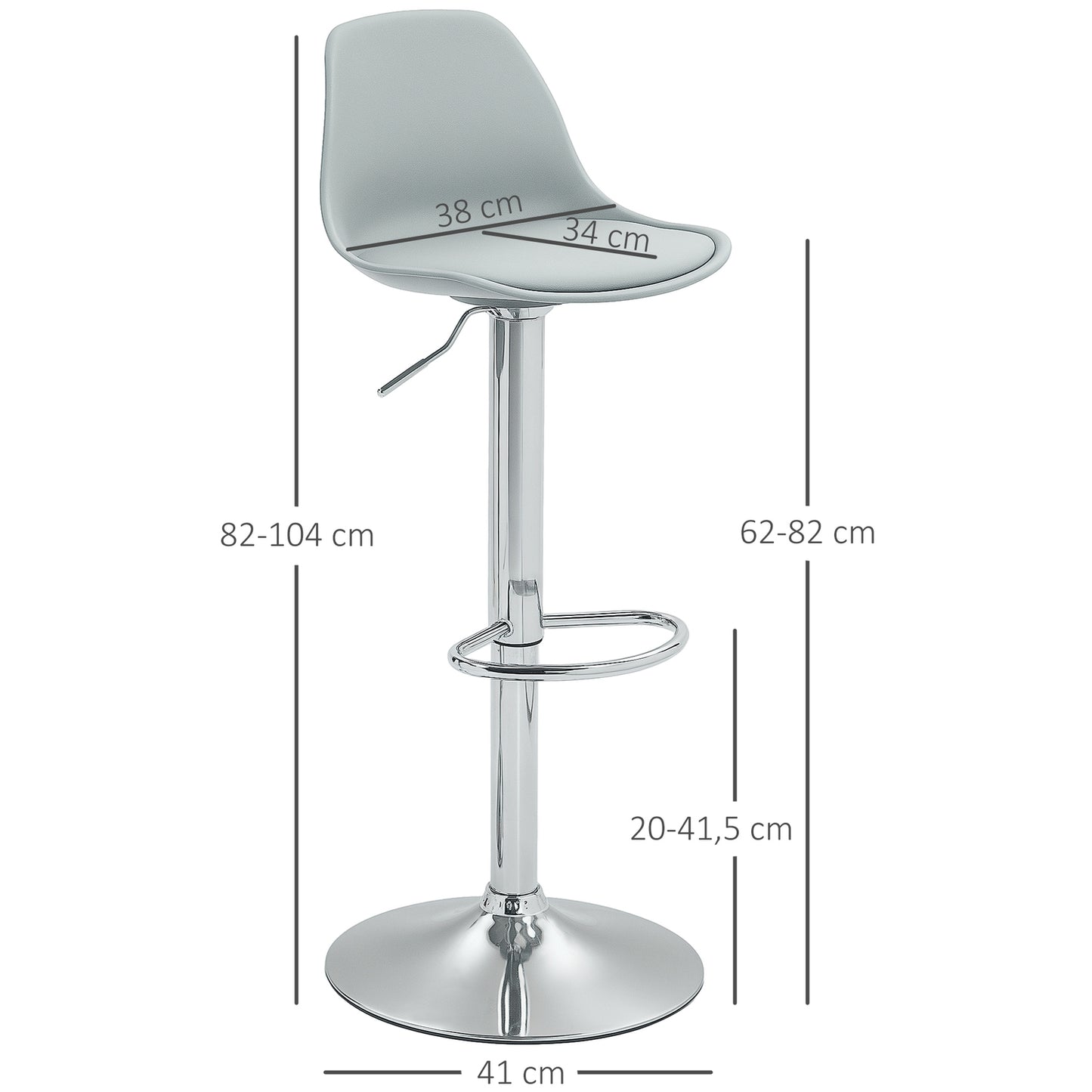 Height-adjustable gray barstools, set of 2, artificial leather