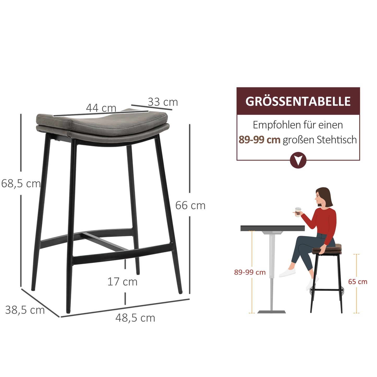 Bar Stools Set of 2, Padded Seats, Steel Frame