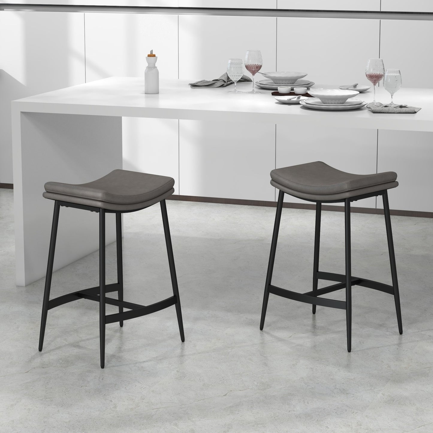 Bar Stools Set of 2, Padded Seats, Steel Frame