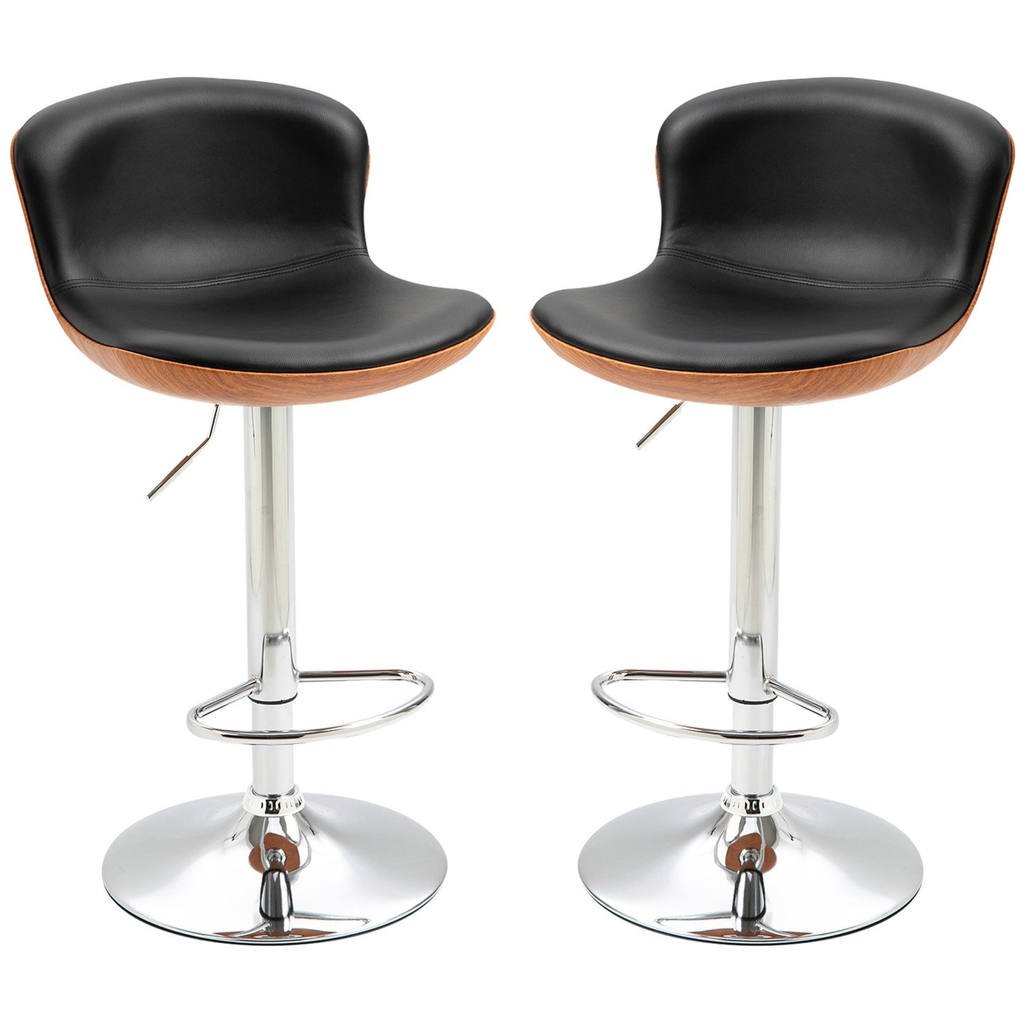 Adjustable black barstools with backrest, set of 2