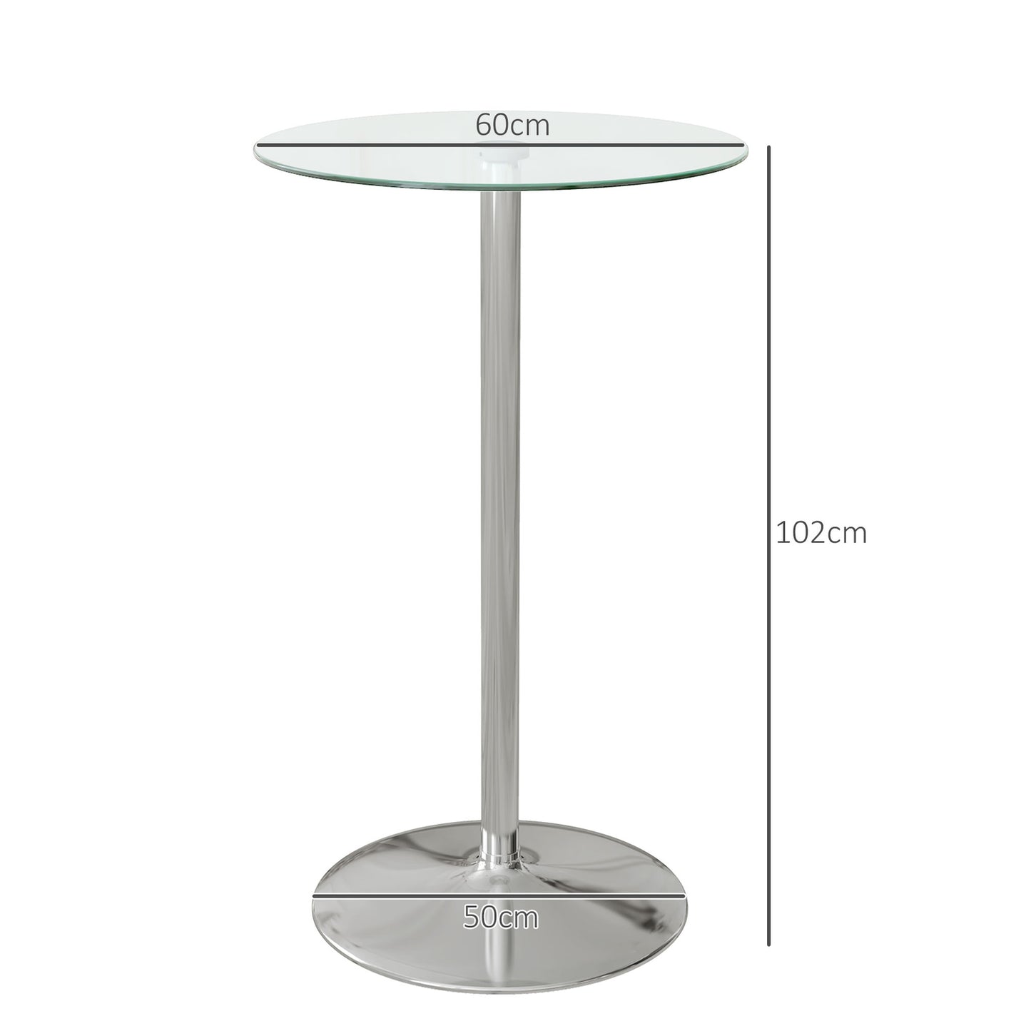 Bistro Bar table for 2 - Tempered glass, Ø60x102cm