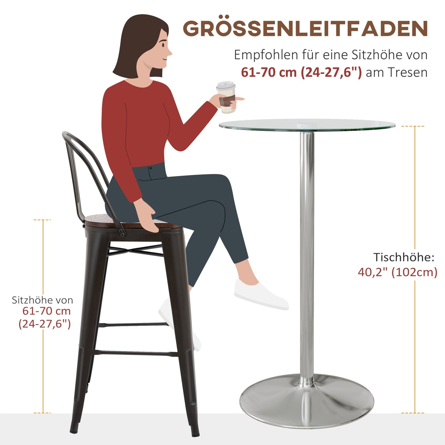 Bistro Bar table for 2 - Tempered glass, Ø60x102cm