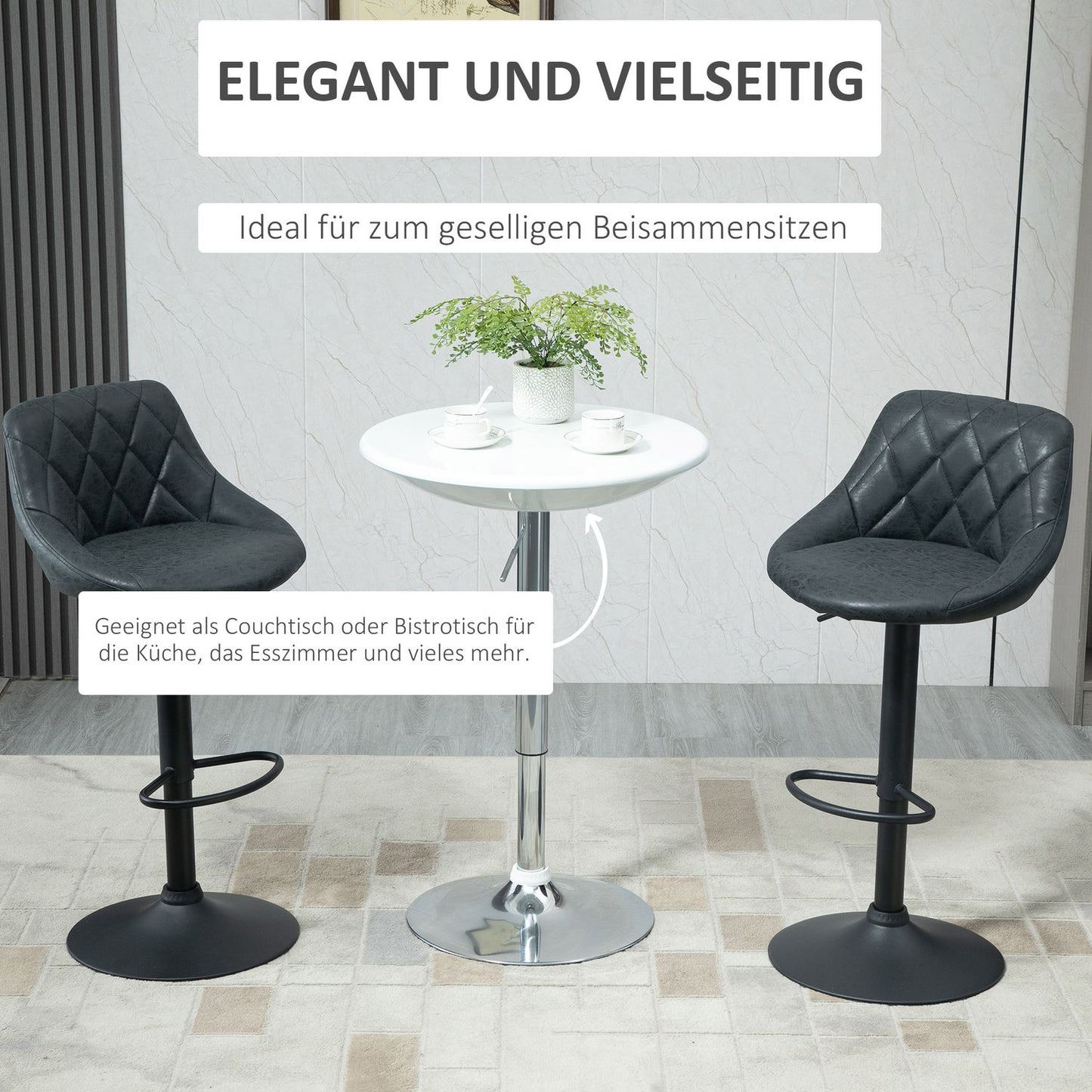 Bar table, Adjustable Height, White metal, Ø61 X 76-97 Cm
